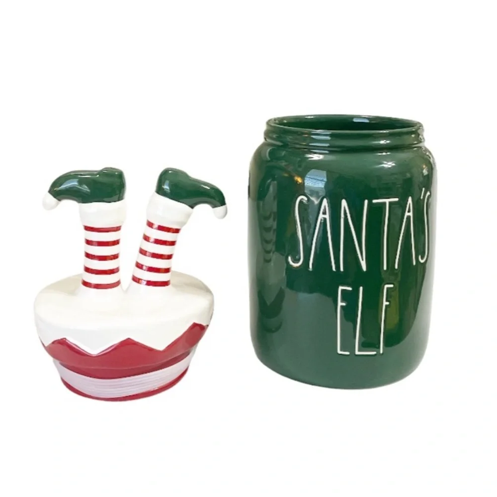 NEW Rae Dunn SANTA’S ELF Christmas Canister w/Elf Feet Topper🎅🏻🎅🏻🎅🏻